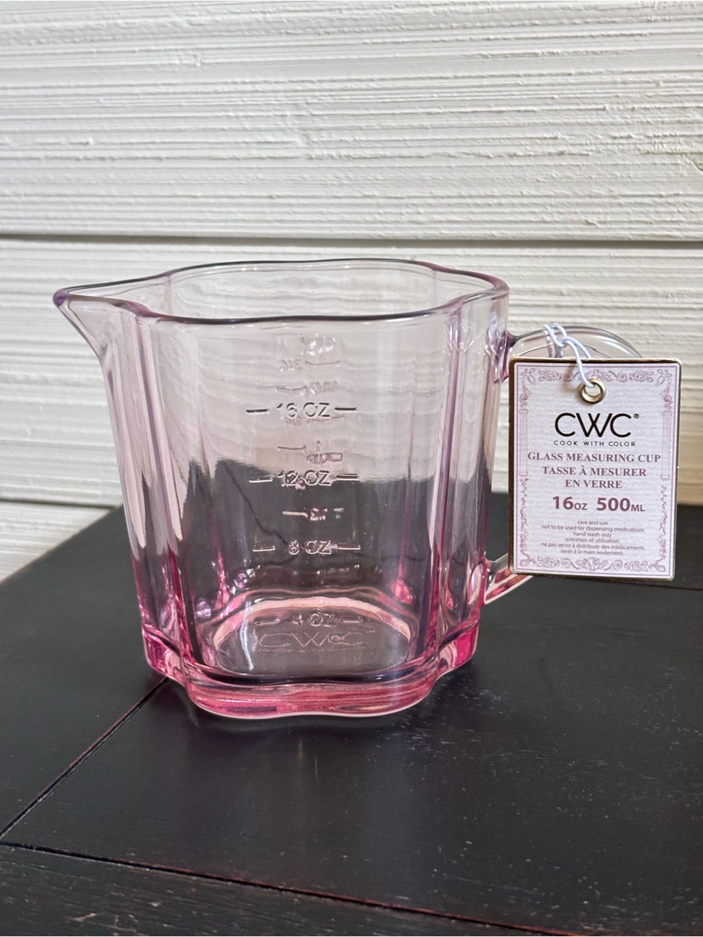CWC Cook With Color Pink Glass Measuring Cup 16oz ~ 2 Cups NEW